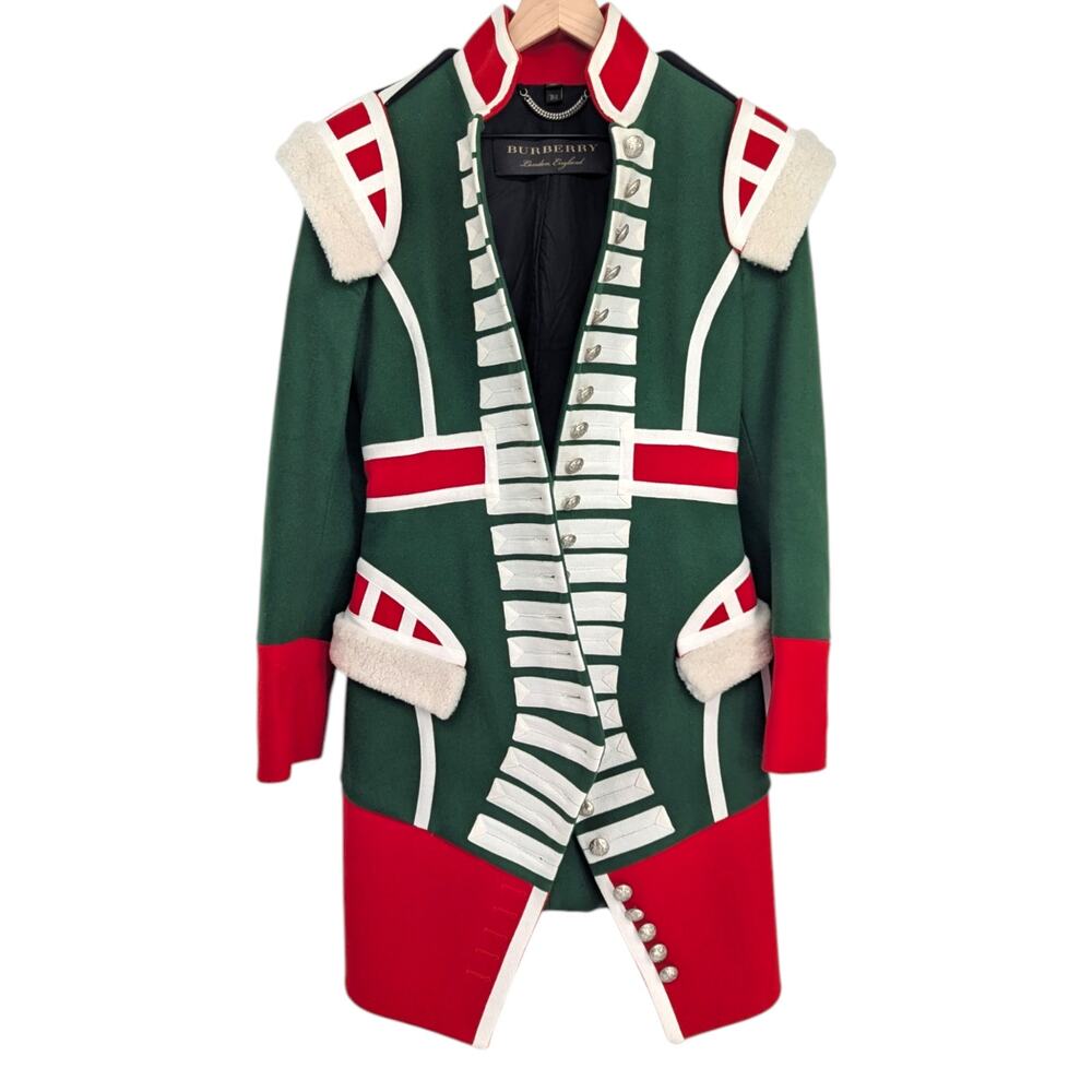 Burberry Runway Military Wool Shearling Coat Jacket Fall 2014 US 8 IT 42 - Picture 8 of 13